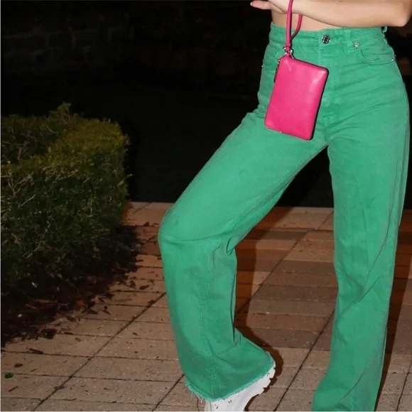 Zara Bloggers Favourite Brat Balletcore High Waisted Wide Leg Jeans Green Size 4 - Picture 7 of 16